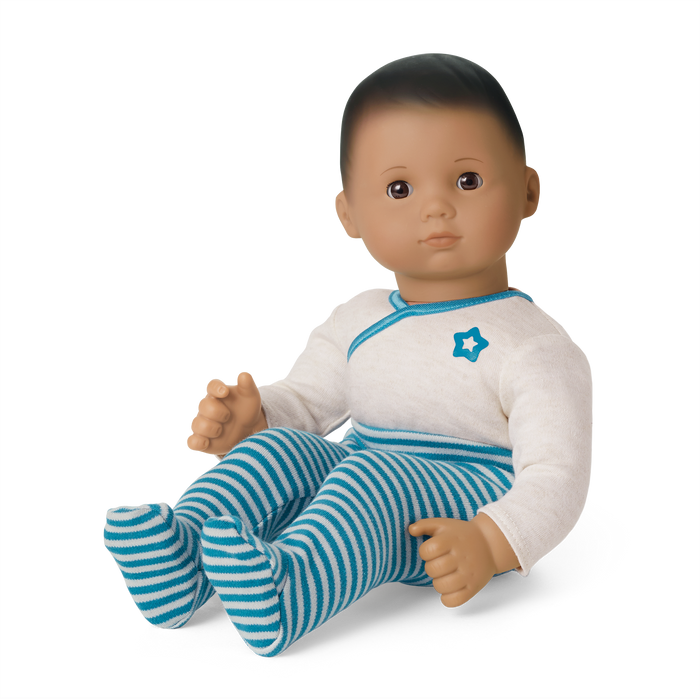Bitty Baby® Doll #5 with dark brown hair in Soft Blue N1