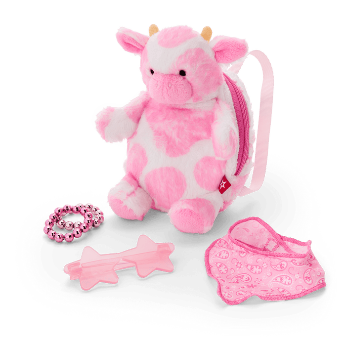 Pink Spotted Cow Backpack & Accessory Set for 18-inch Dolls O0