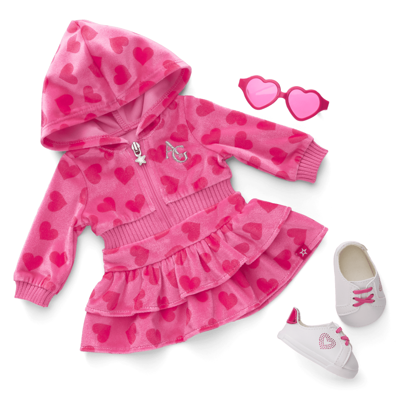 Pink Hearts Hoodie Dress for 18-inch Dolls N2