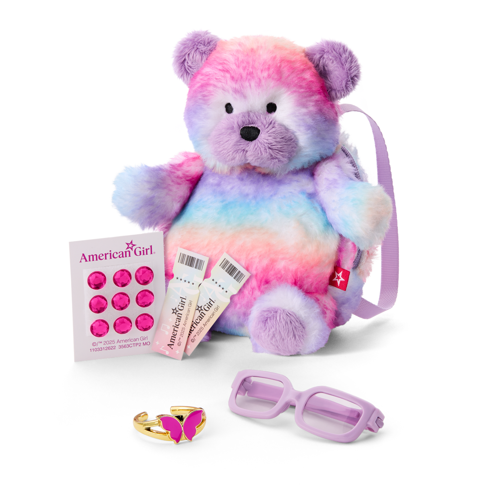 Colorful Teddy Bear Backpack & Accessory Set for 18-inch Dolls P0