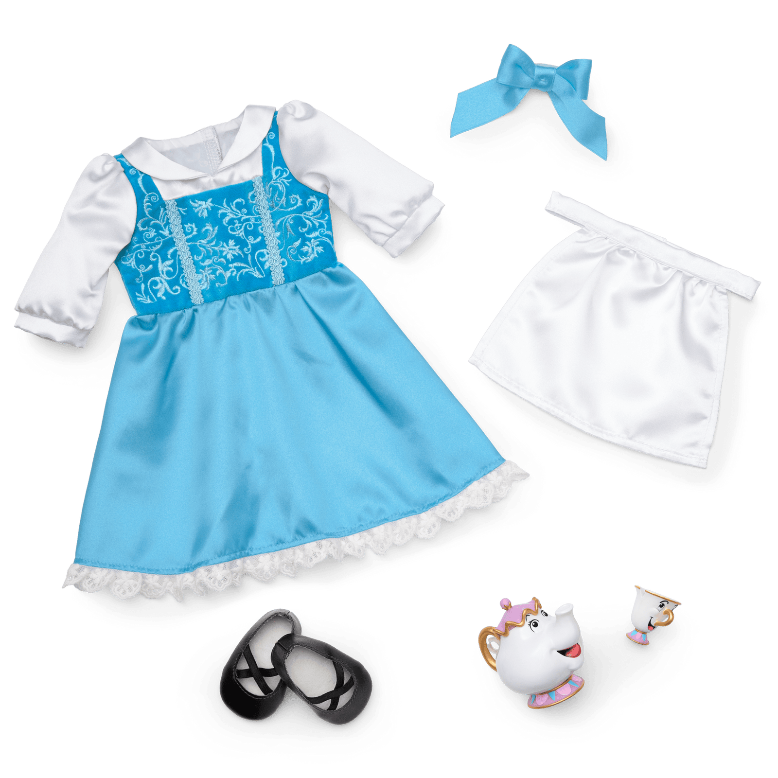 American Girl® Disney Princess Belle Blue Dress, Mrs. Potts, Chip & Accessories for 18-inch Dolls R0