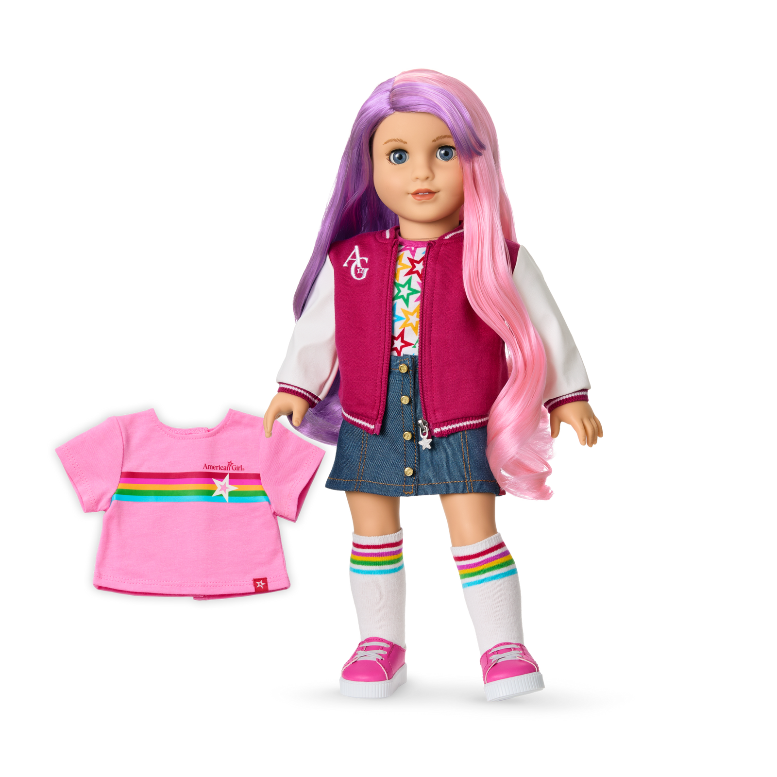 Truly Me™ 18-inch Doll #116 with wavy purple-and-pink hair M3