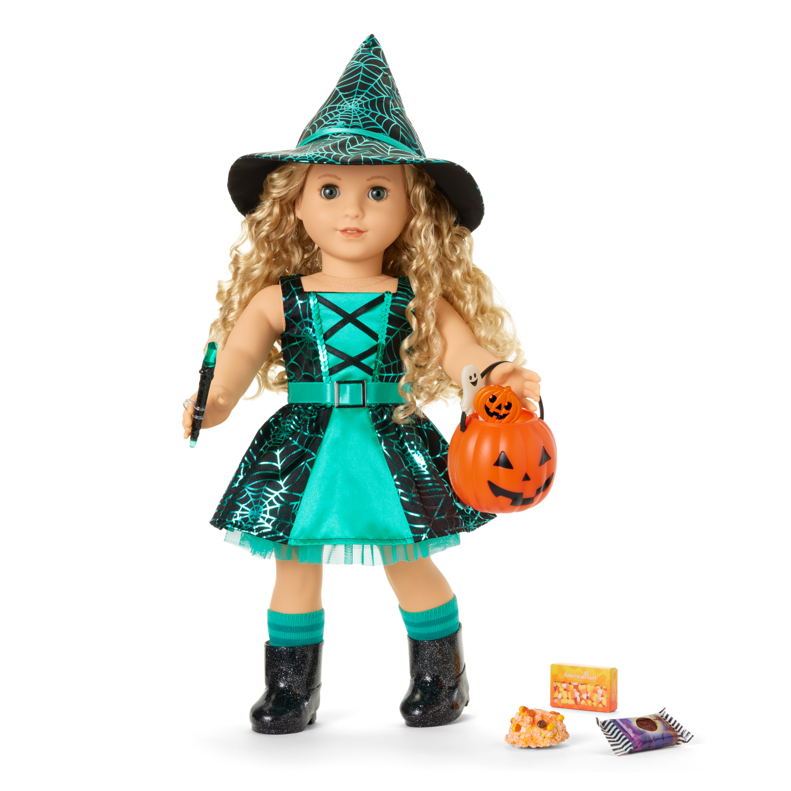 Witchy Webs Costume & Trick-or-Treat Set Bundle for 18-inch Dolls O8