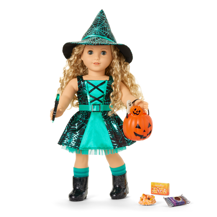 Witchy Webs Costume & Trick-or-Treat Set Bundle for 18-inch Dolls O8
