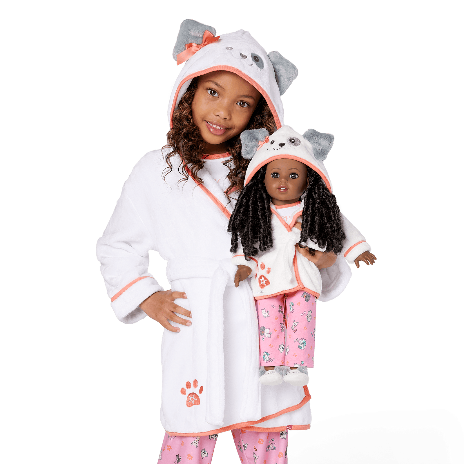 Comfy Puppy Robe Set for Girls & 18-inch Dolls Q3