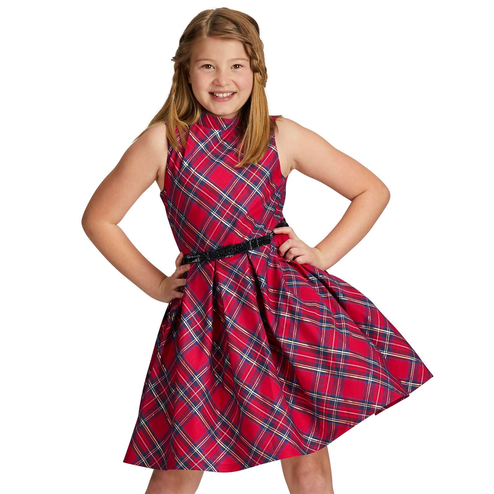 Pretty Plaid Christmas Dress for Girls Q7
