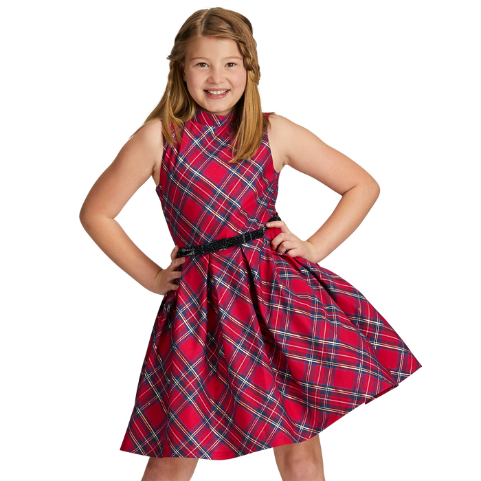 Pretty Plaid Christmas Dress for Girls Q7
