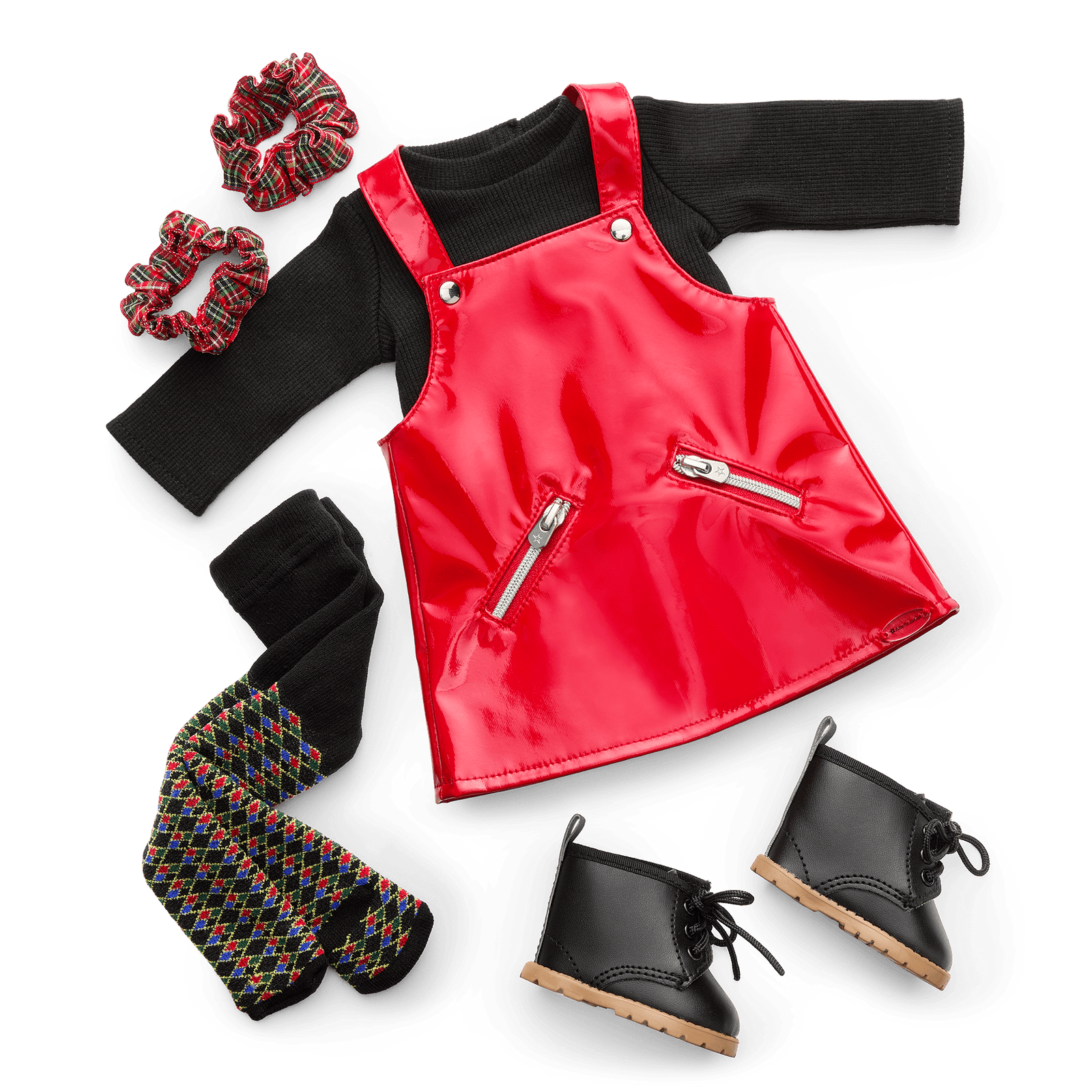 Nicki’s™ Red Vinyl Jumper Outfit for 18-inch Dolls (Historical Characters) P0