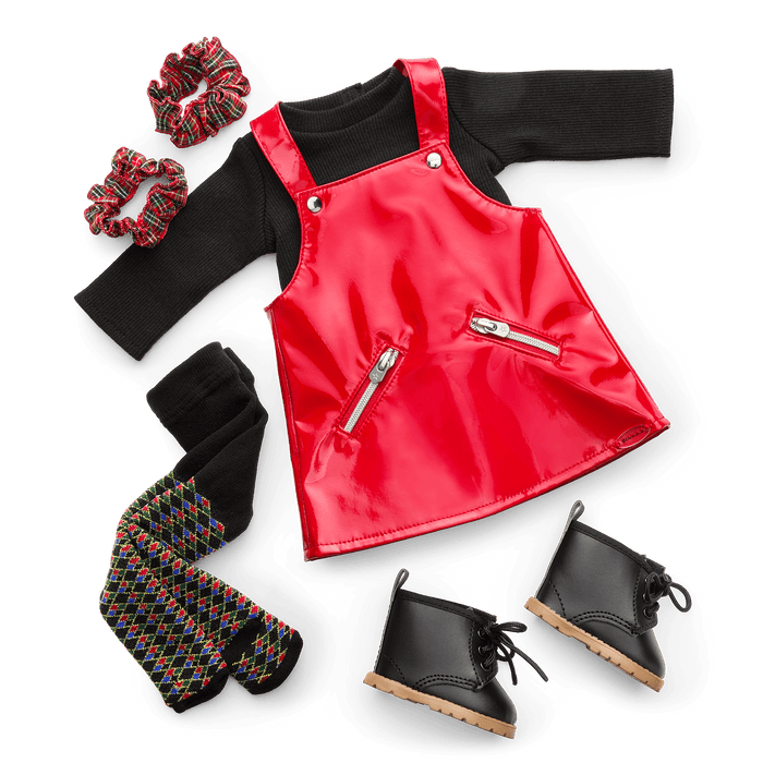 Nicki’s™ Red Vinyl Jumper Outfit for 18-inch Dolls (Historical Characters) P0